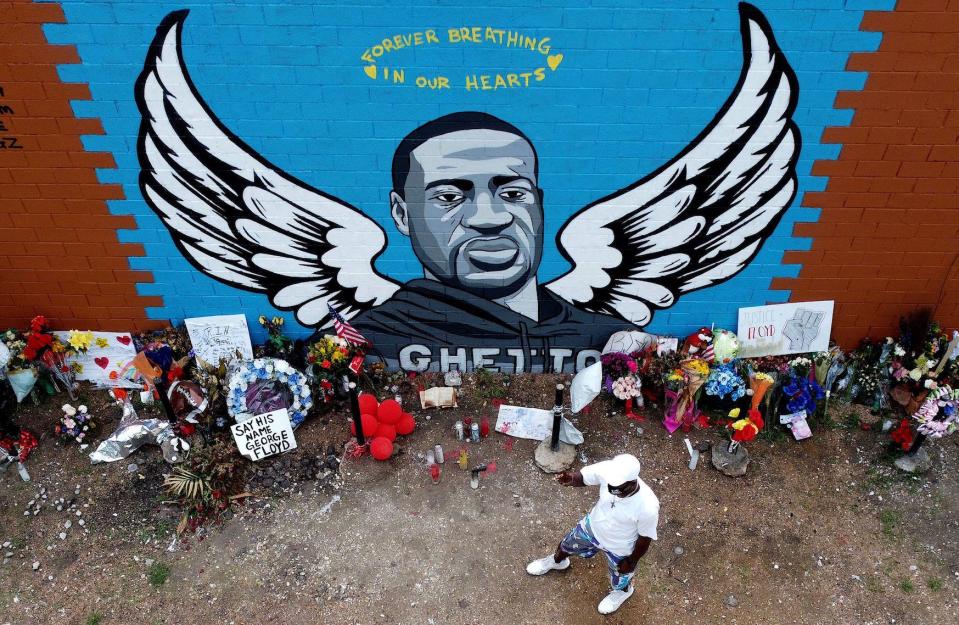 A makeshift memorial for George Floyd in his former neighborhood in Houston on June 10, 2020. / Credit: JOHANNES EISELE/AFP via Getty