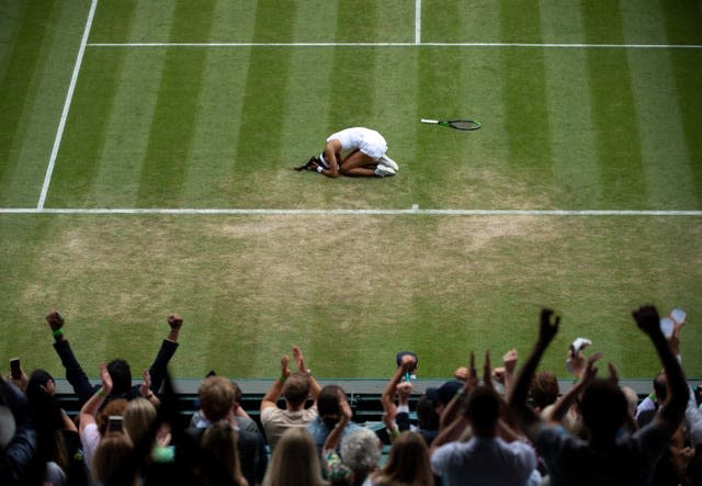 Emma Raducanu celebrates her third-round win over Sorana Cirstea at Wimbledon last year