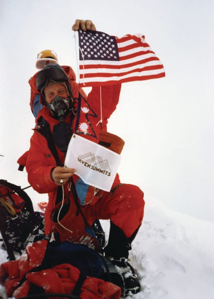 A photo of Richard Bass, one of the first men to develop the Everest “climbing industry” and the first person to scale the tallest mountain peaks on every continent. Courtesy of Snowbird Ski and Summer Resort