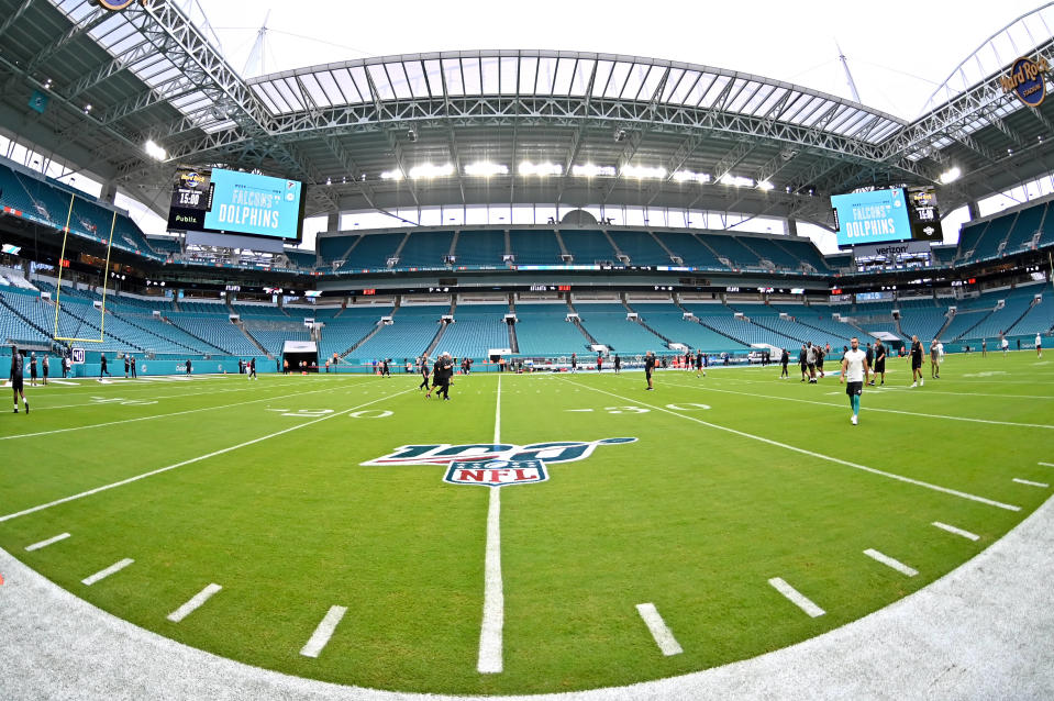 Aug 8, 2019; Miami Gardens, FL, USA; A general view of Hard Rock Stadium before a game between the Atlanta Falcons and the Miami Dolphins. Mandatory Credit: Steve Mitchell-USA TODAY Sports