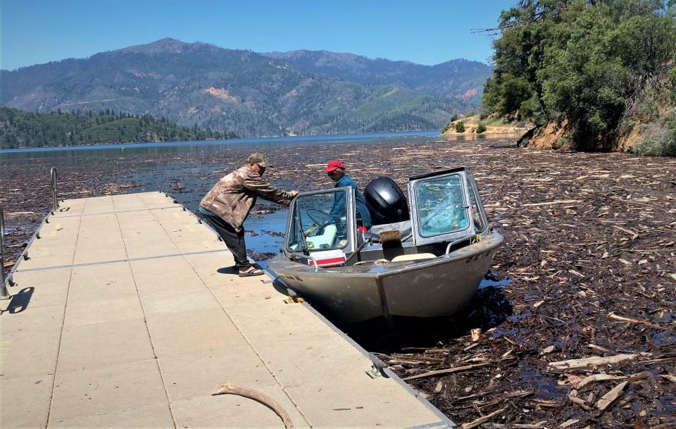 Chee Sapian pulls his boat to the dock at Centimudi boat launch on Lake Shasta on Friday, May 19, 2023.