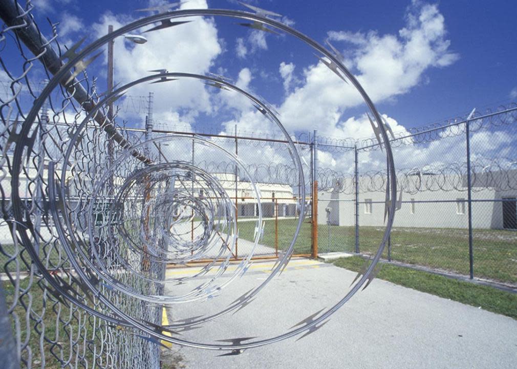 close up of barbed wire fence spiral at Dade County Correctional Facility in FL