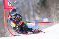 Flip Zubcic of Croatia competes in the men's giant slalom during the FIS Alpine Ski World Cup at Naeba Ski Resort in Yuzawa, Niigata prefecture, northern Japan, Saturday, Feb. 22, 2020. (AP Photo/Christopher Jue)