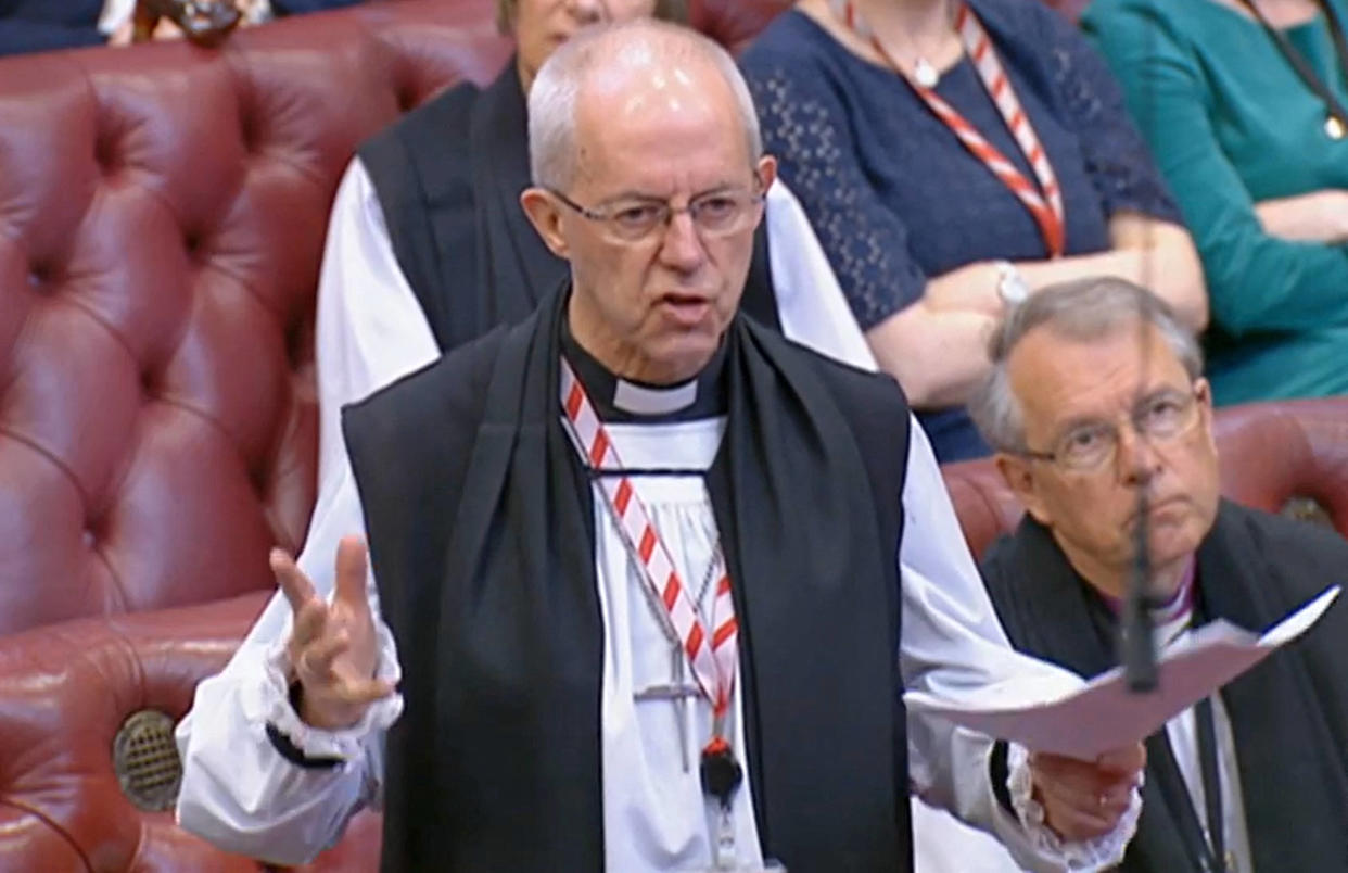 L’archevêque de Canterburry Justin Welby, ici dans la chambre des Lords britannique, le 10 mai 2023.