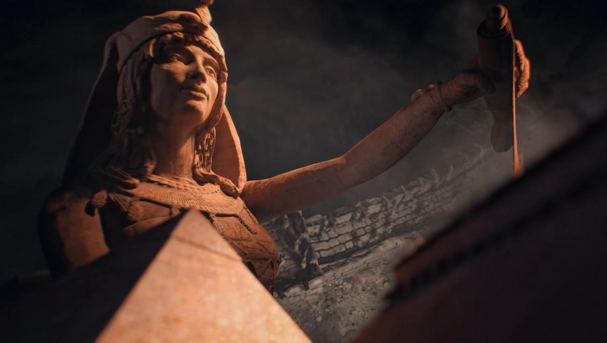  Statue pouring sand over a pyramid. 