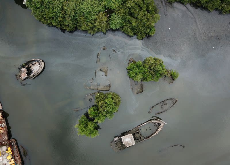 Abandoned ships on the shores of Guanabara Bay in Niteroi, Rio de Janeiro state