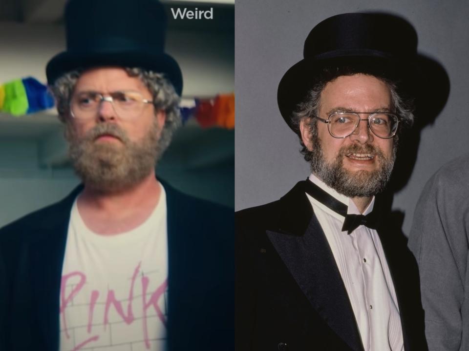 Rainn Wilson as Dr. Demento (left) and the real Dr. Demento (right)