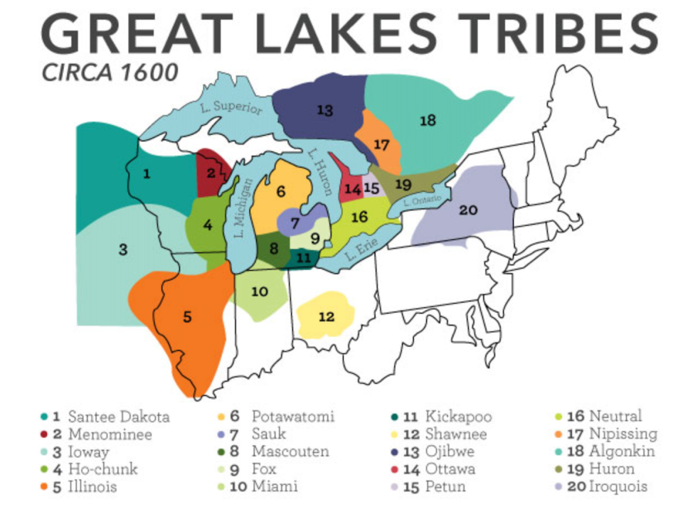 Native American tribes in the Great Lakes region pre-European settlement. <a href="http://www.mpm.edu/content/wirp/ICW-21" rel="nofollow noopener" target="_blank" data-ylk="slk:Milwaukee Public Museum;elm:context_link;itc:0;sec:content-canvas" class="link ">Milwaukee Public Museum</a>, <a href="http://creativecommons.org/licenses/by-nd/4.0/" rel="nofollow noopener" target="_blank" data-ylk="slk:CC BY-ND;elm:context_link;itc:0;sec:content-canvas" class="link ">CC BY-ND</a>