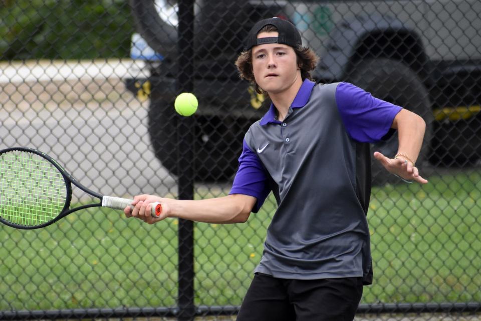 Fowlerville's Mason Munsell won No. 1 singles in the Livingston County quad on Saturday, Aug. 26, 2023 at Hartland.