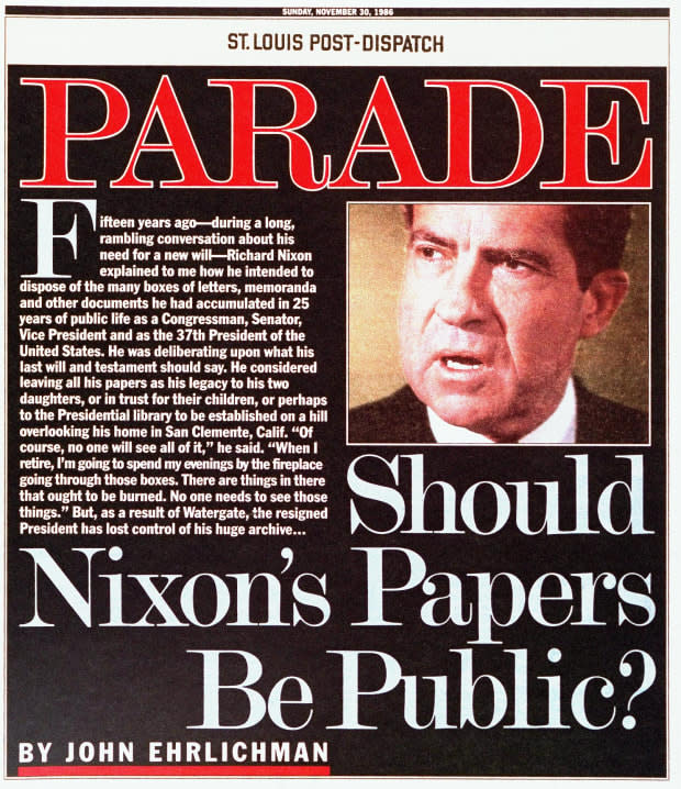 <p>In the Nov. 30, 1986 issue, Parade editors probe whether or not Nixon's papers should be public.</p>