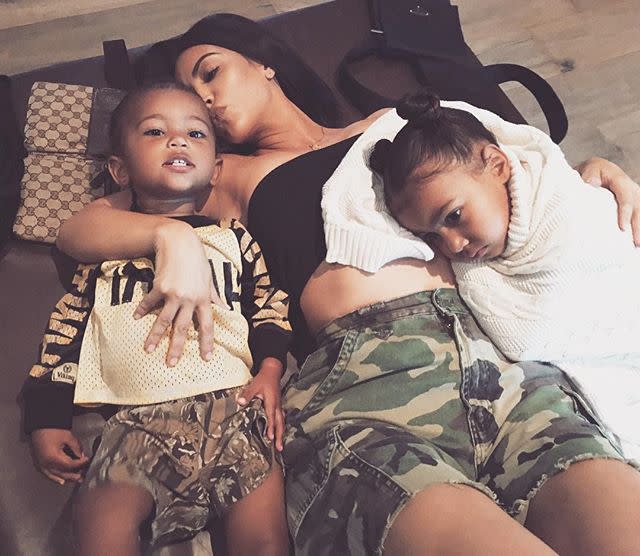 27) Kim Kardashian with Saint and North, August 2017