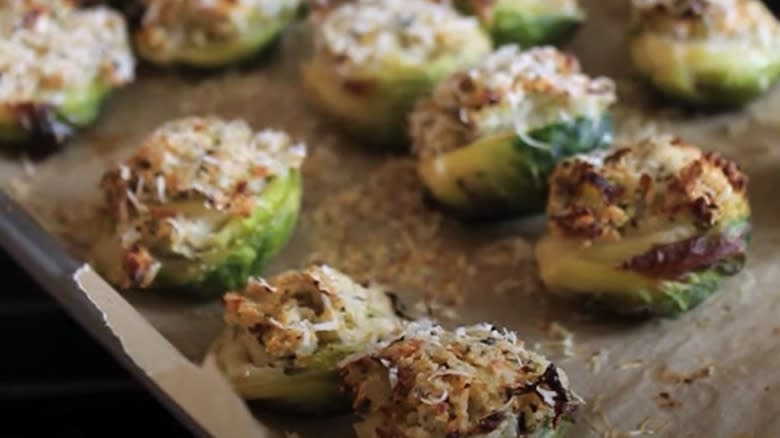 Roasted Brussels sprouts with cheesy tops