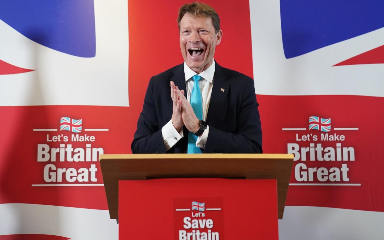 Richard Tice, the leader of Reform UK, is pictured this morning during a press conference in central London