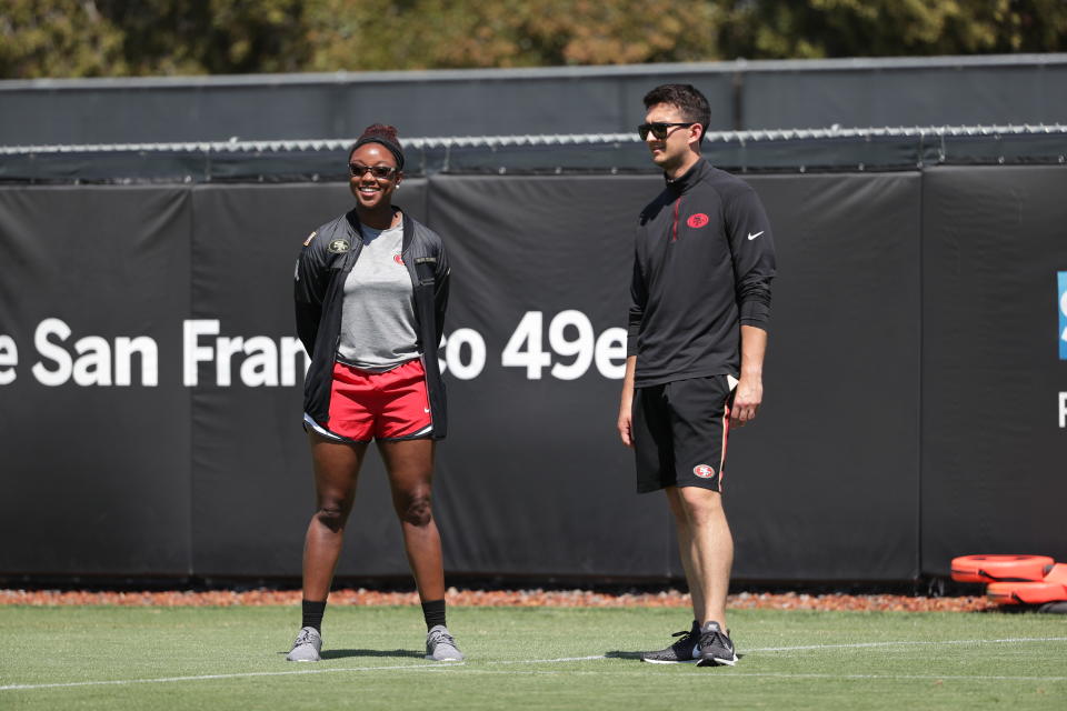 49ers pro personnel analyst Salli Clavelle: "I always tell women, you can do whatever you want. You just have to take that same focus and passion you’ve given everything else and apply it to football." (Photo courtesy of the San Francisco 49ers)