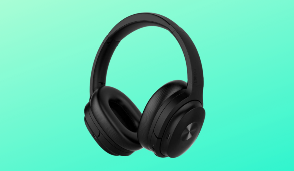 A pair of large black over-ear wireless headphones