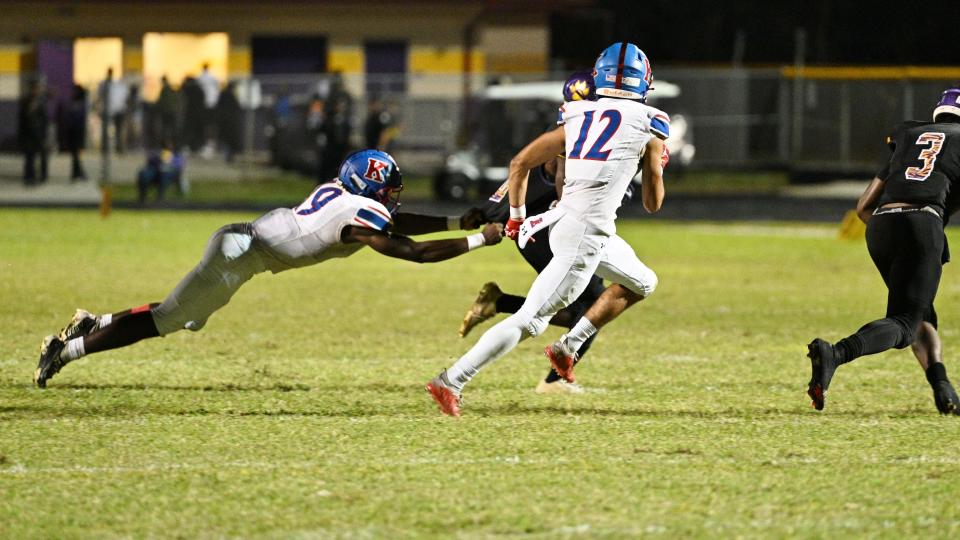 The Boynton Beach football team competes against King's Academy in the first round of the 2022 high school football playoffs in Boynton Beach. The Bengals Tigers picked up a historic 29-26 win on Nov. 14, 2022.