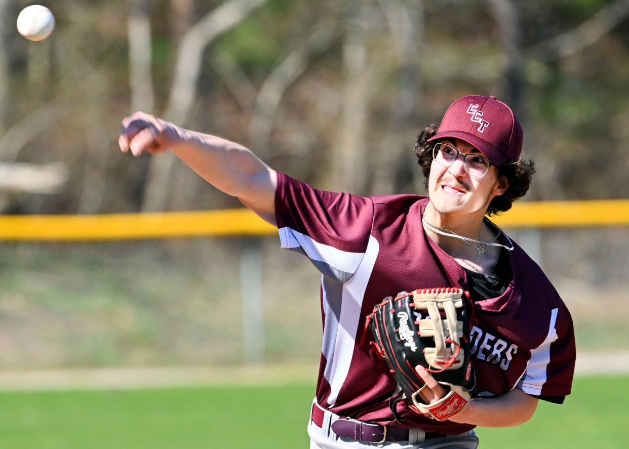 Cape Tech starter Mason Tomlinson throws against Upper Cape Tech.