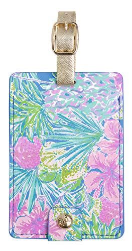 Lilly Pulitzer Leatherette Luggage Tag with Secure Strap, Colorful Suitcase Identifier for Travel, Swizzle In