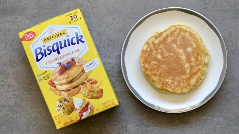 Bisquick box and cooked pancake