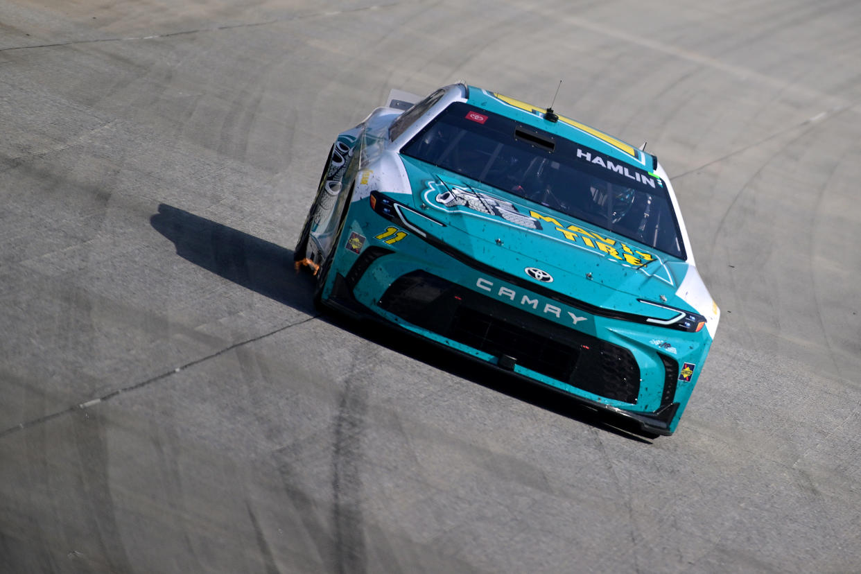 DOVER, DELAWARE - APRIL 28: Denny Hamlin, driver of the #11 Mavis Tire Toyota, drives during the NASCAR Cup Series Würth 400 at Dover International Speedway on April 28, 2024 in Dover, Delaware. (Photo by Logan Riely/Getty Images)