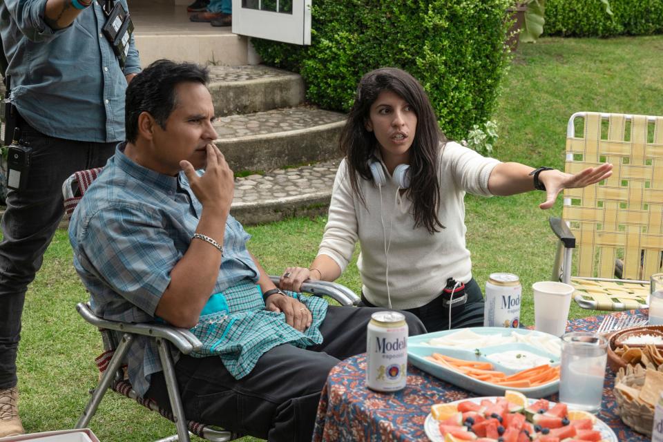 Actor Michael Peña, left, directed by Mexican filmmaker Alejandra Márquez Abella on the set of "A Million Miles Away."