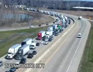 Michigan Department of Transportation traffic cameras show Interstate 75 backed up at North Dixie Highway in Frenchtown Township on Monday, April 8, 2024.