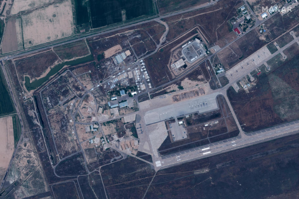 This satellite photo taken in 2020 shows the apparently abandoned western side of Karshi-Khanabad base, known as K2, a former Soviet base in Uzebekistan. U.S. troops left the base in 2005. / Credit: MAXAR