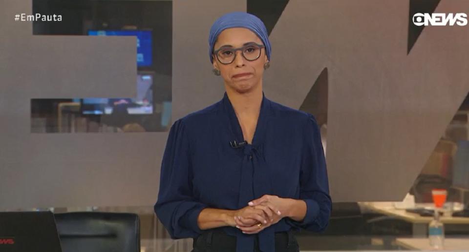 Jornalista Lilian Ribeiro anuncia ao vivo que est&#xe1; em tratamento contra um c&#xe2;ncer de mama. Foto: reprodu&#xe7;&#xe3;o/GloboNews