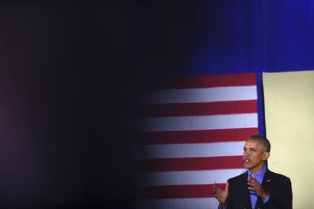 Former president Barack Obama speaks during a rally for New Jersey Democratic Gubernatorial candidate Jim Murphy in Newark, New Jersey, U.S. October 19, 2017. REUTERS/Mark Makela