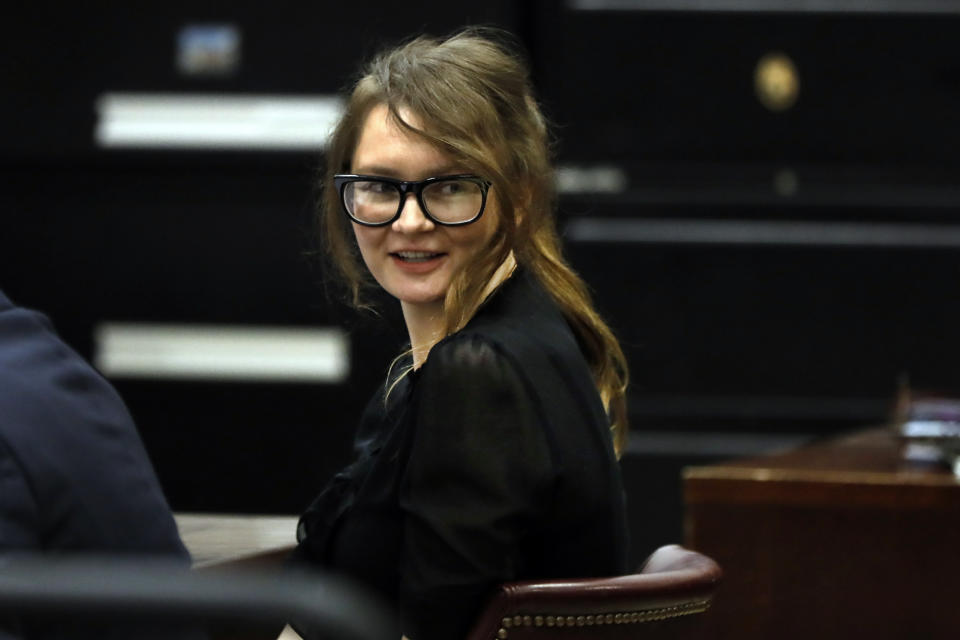 FILE - This April 15, 2019 file photo shows Anna Sorokin during her grand larceny trial at New York State Supreme Court, in New York. Prosecutors want to prevent the fake German heiress and convicted swindler Anna Sorokin from profiting from her highly publicized case. The New York Attorney General's Office recently invoked a state law that forbids criminals from profiting off their crimes in a court challenge to a Netflix deal Sorokin signed last year. (AP Photo/Richard Drew, File)