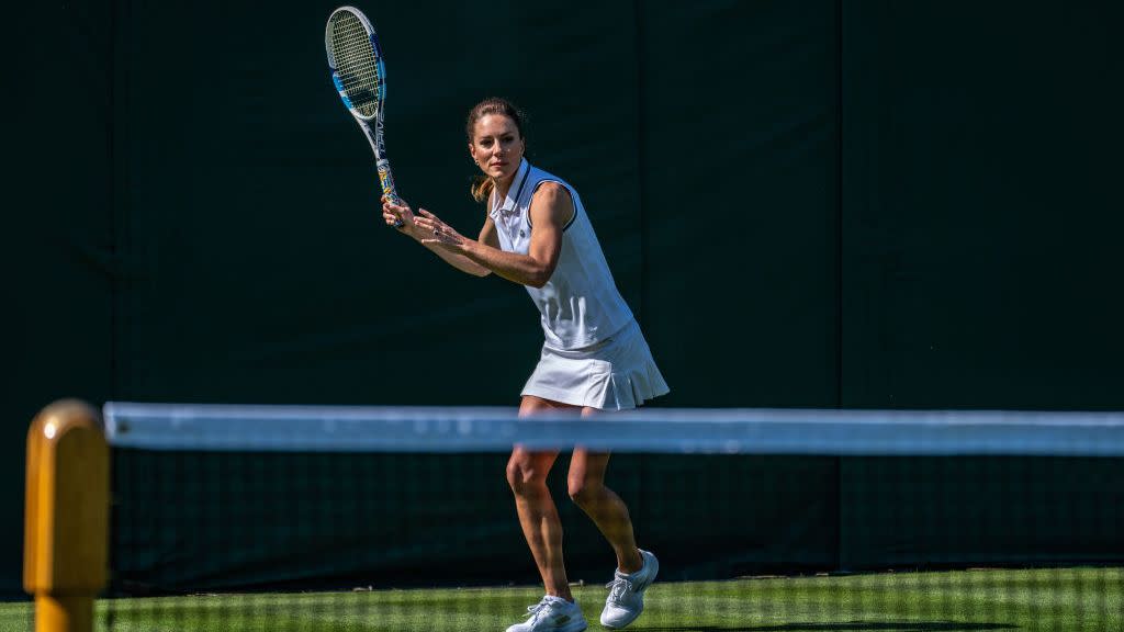 the princess of wales and roger federer celebrate wimbledon's ball girls and boys