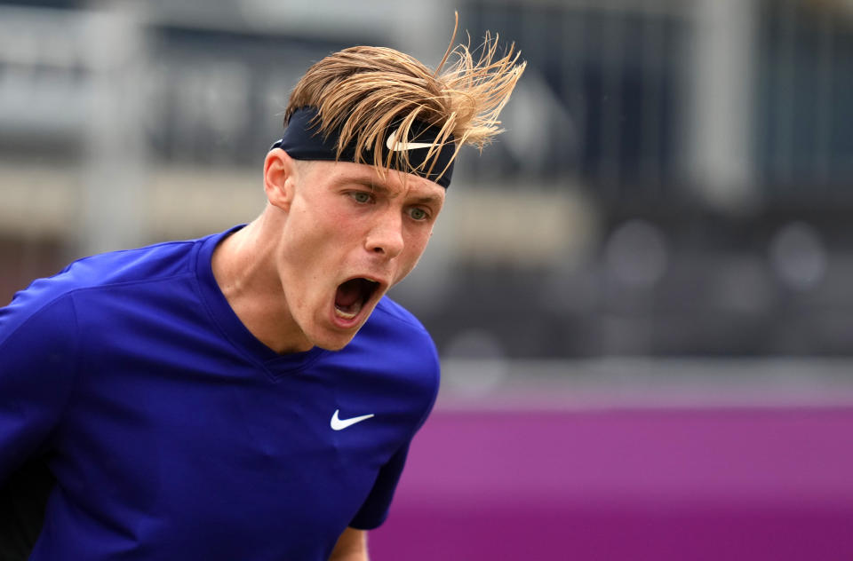 <p>Canada's Denis Shapovalov reacts during day four of the cinch Championships at The Queen's Club, London. Picture date: Thursday June 17, 2021.</p>
