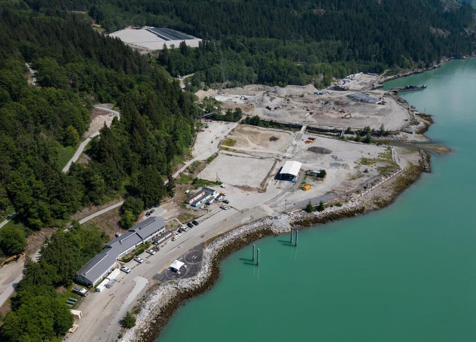 The Woodfibre LNG site is seen on Howe Sound as work continues to prepare for construction, in Squamish, B.C., Wednesday, July 5, 2023. Construction is expected to begin later this year on the liquefied natural gas export facility which is being built on the site that was used as a pulp and paper operation for nearly 100 years before closing in 2006.