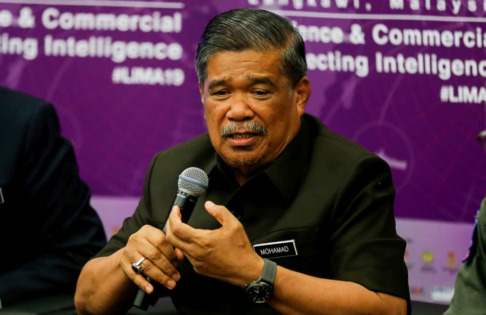 Minister of Defence Mohamad Sabu speaks during a press conference at the Mahsuri International Exhibition Centre, Langkawi March 29, 2019.— Picture by Sayuti Zainudin