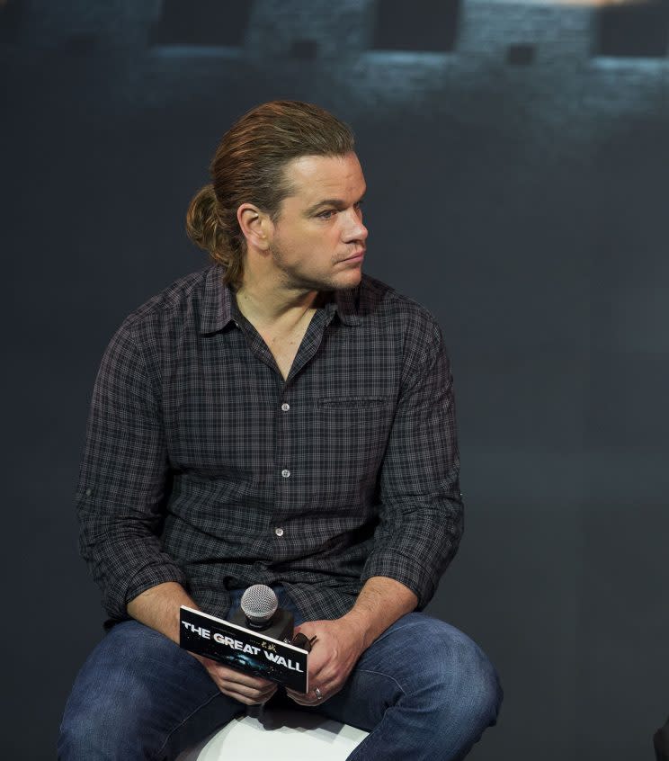 Matt Damon and his manbun promoting <em>The Great Wall.</em> (Photo credit: AP Photo/Andy Wong, File)