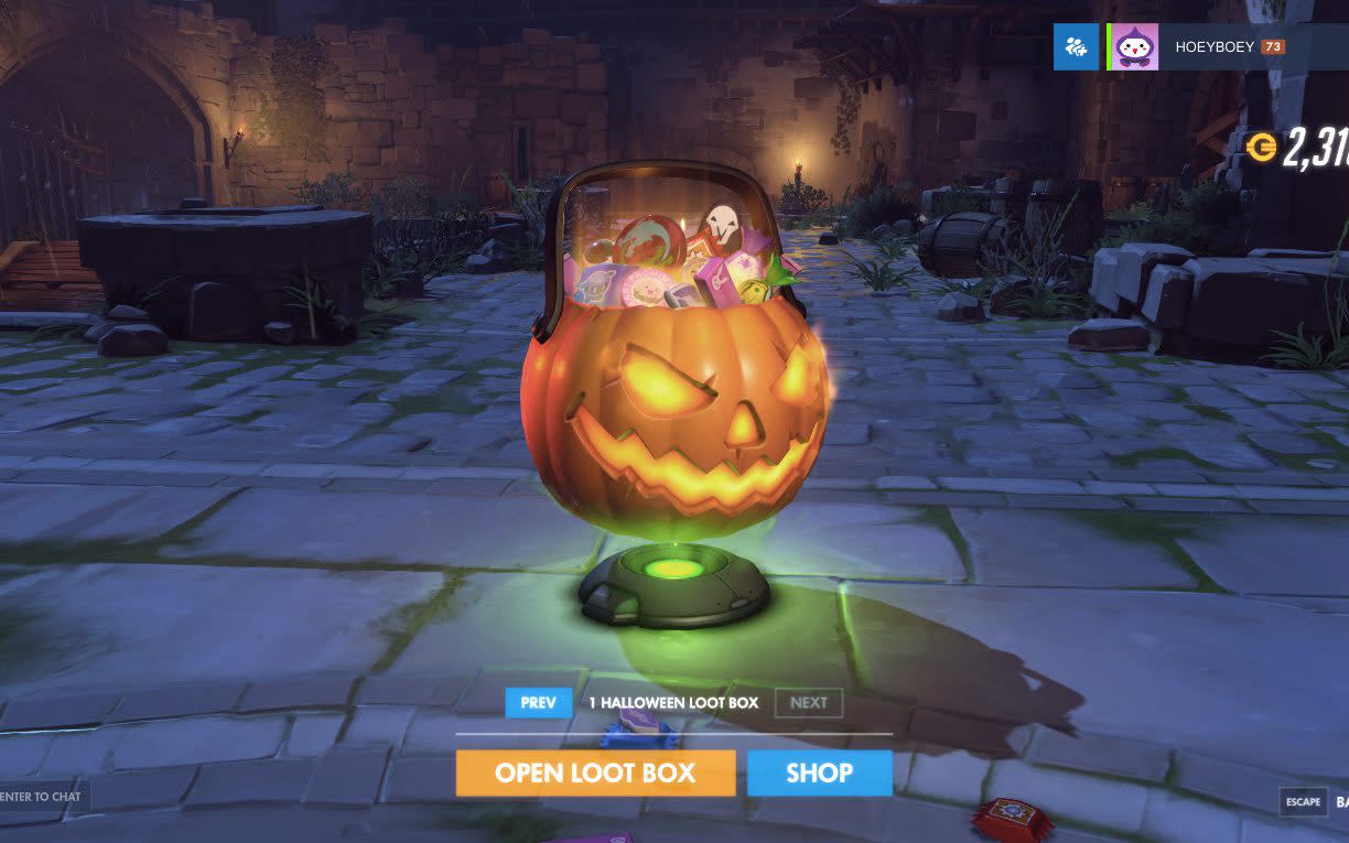 Loot boxes in Overwatch contain special items, with some being time-limited, such as one kind for a Halloween event earlier this year.