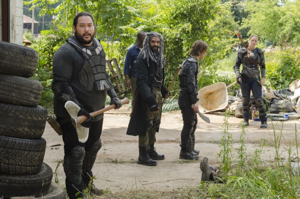 Cooper Andrews, Khary Payton, Lennie James, Logan Miller, and Kerry Cahill as Dianne (Credit: Gene Page/AMC)