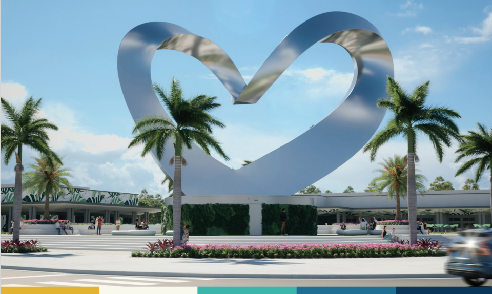 An updated rendering of the 73-foot "Heart in the Park" sculpture, which is now under construction in Tradition and planned for completion later this year.