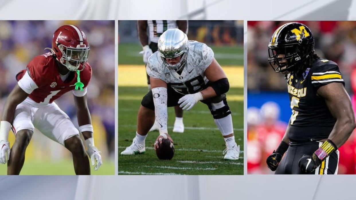 <div>Photo art: Kool-Aid McKinistry, Alabama, left, (Photo by Jonathan Bachman/Getty Images), Jackson Powers-Johnson, Oregon (Photo by Kevin Abele/Icon Sportswire via Getty Images), and Darius Robinson, Missouri (Photo by Nick Tre. Smith/Icon Sportswire via Getty Images)</div>