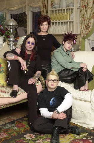 <p>Michael Yarish/MTV/Getty</p> The Osbournes in their MTV series in 2002