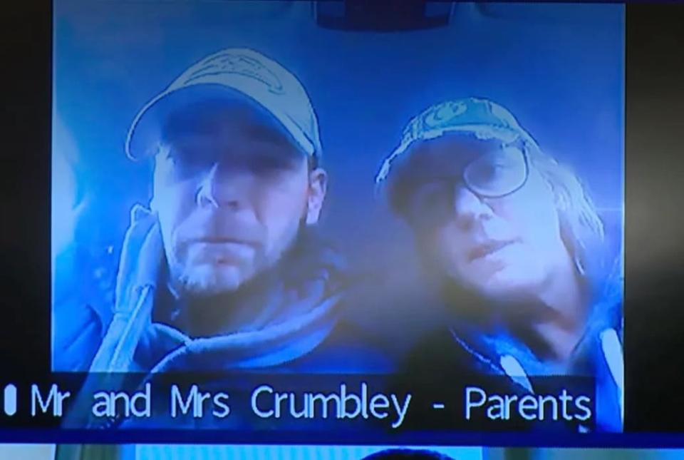 Jennifer and James Crumbley, parents of Ethan Crumbley, are seen during a virtual appearance at his arraignment on Wednesday (Rochester Hills District Court)