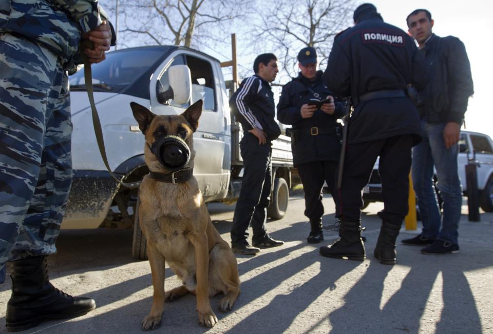 Russian police check a driver's documents in Sochi