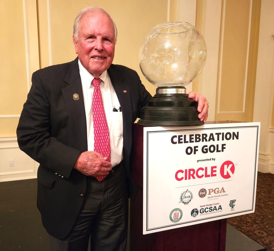 Tommy Dudley was presented with the Deane Beman Award on Feb. 21 for service to First Coast Golf at the annual Celebration of Golf banquet, at the Timuquana Country Club where he has been a long-time member and former president.