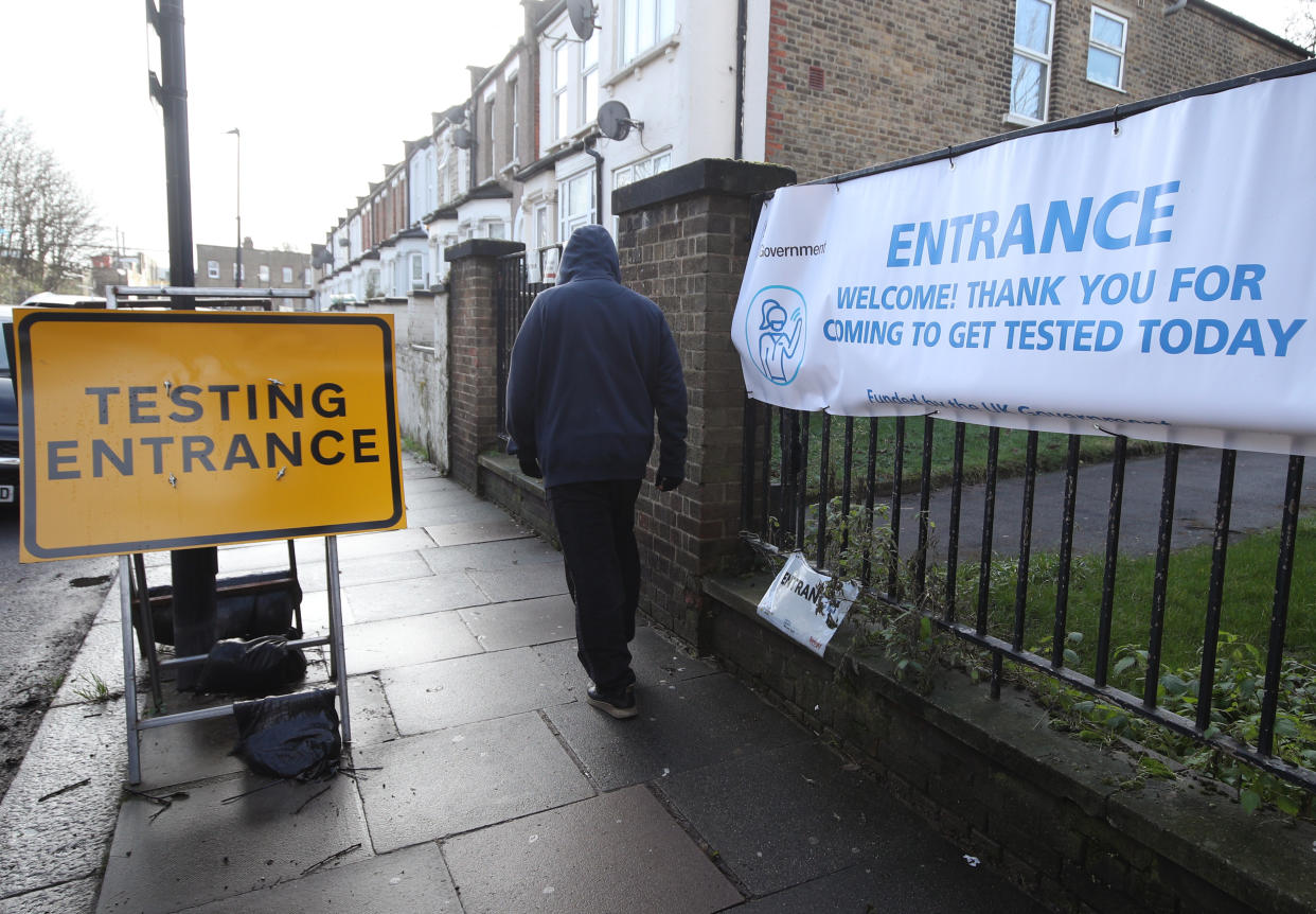 A walk-in coronavirus test centre in Tottenham, north London, during a testing blitz of 80,000 people in England which is aiming to find 