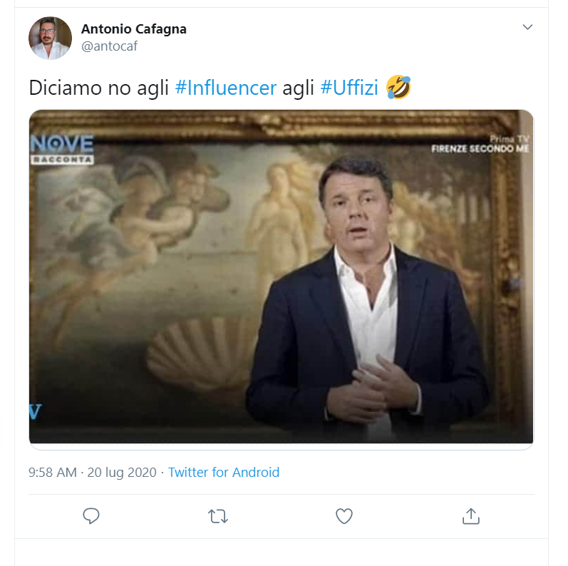 Intanto sui social gli utenti hanno dato libero sfogo alla fantasia, immaginandosi Venere in fuga dopo l'arrivo dell'influencer, e Botticelli che cambia la sua immagine profilo. I più nostalgici si sono ricordati del tour del leader di Italia Viva che non ha avuto lo stesso successo della Ferragni e altri invitano la cremonese a presentarsi davanti alla sede del Pd, sperando possa aumentare i consensi dei democratici.