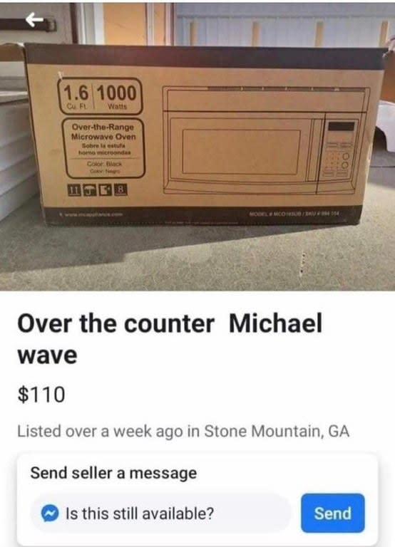 marketplace ad reading, "over the counter Michael wave"