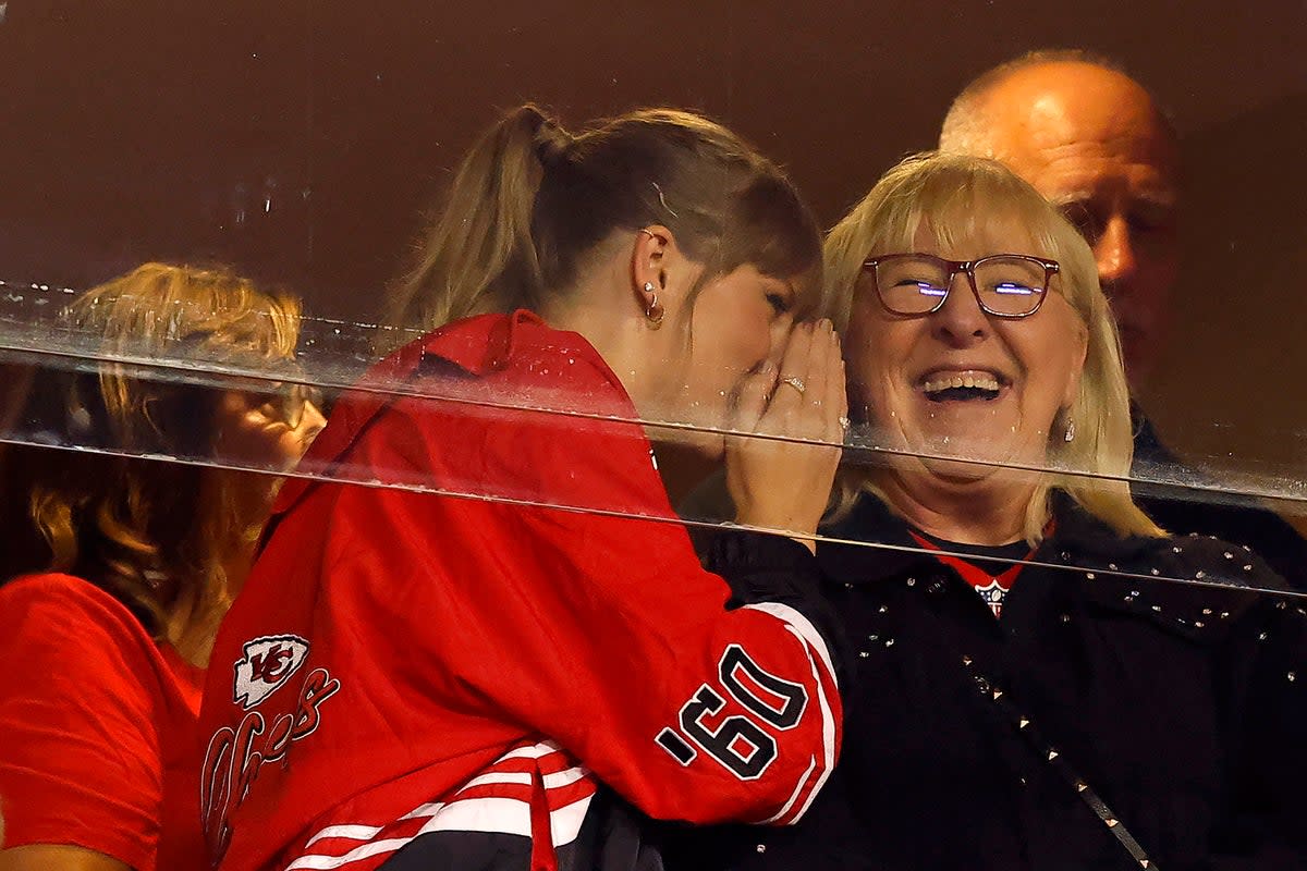 Taylor Swift and Donna Kelce before the game between the Kansas City Chiefs and the Denver Broncos on 12 October 2023 in Kansas City, Missouri (Getty)