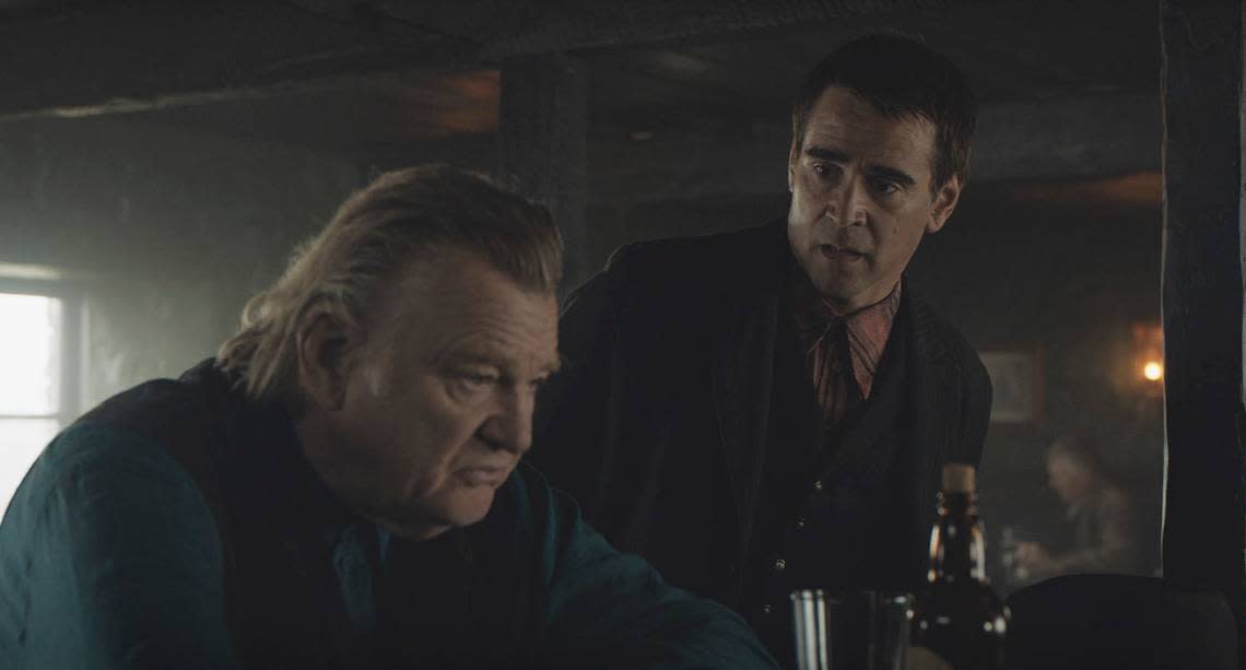 This image released by Searchlight Pictures shows Brendan Gleeson, left, and Colin Farrell in “The Banshees of Inisherin.” (Searchlight Pictures via AP)