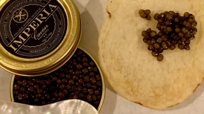 caviar served with potato chips