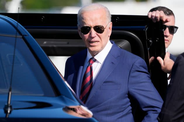 President Joe Biden turns as reporters ask questions as he arrives at Seattle-Tacoma International Airport, Friday, May 10, 2024, in SeaTac, Wash. 